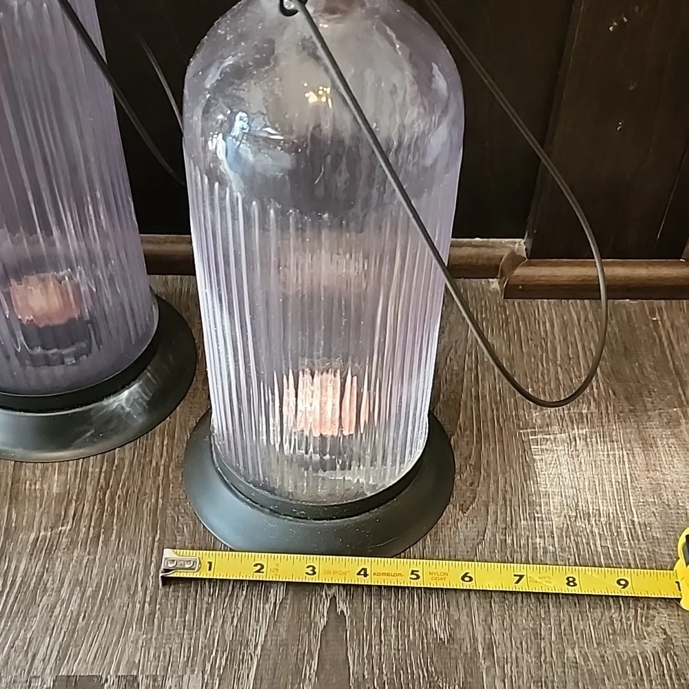 Set Of Elegant Glass Lanterns with Metal Base